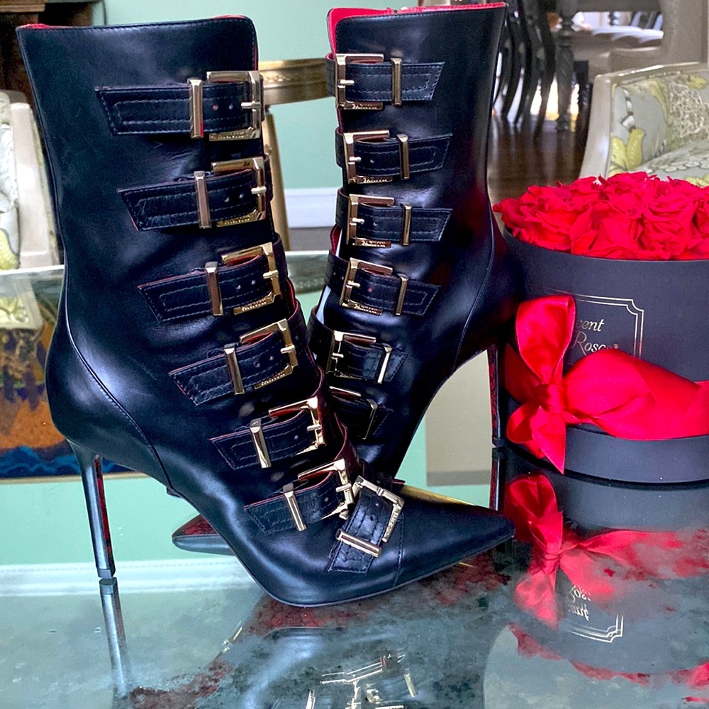 Cesare Paciotti Women's Buckled Baby Lux Black Low Boots Designer Shoes